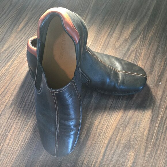 COLE HAAN Men's Black Leather & Tan Heel Slip-On Loafer SIZE 11M - Picture 1 of 9
